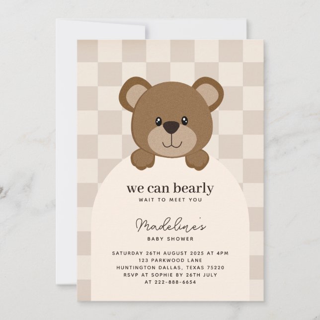 Invitation On peut attendre | Baby shower de face de l'ours m (Devant)