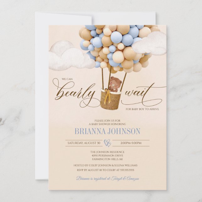 Invitation On Peut Attendre, Baby shower Garçon Ballons (Devant)