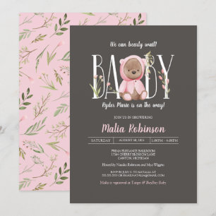 Invitation On Peut Attendre ! Baby shower rose ours en peluch
