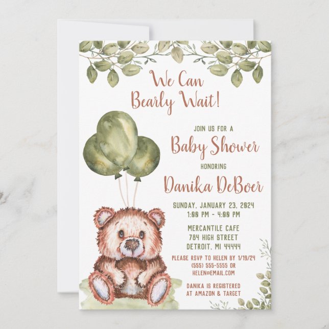 Invitation On Peut Attendre ! Baby shower Teddy Bear (Devant)