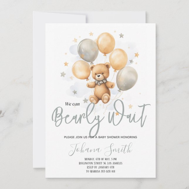 Invitation On peut attendre Bearly wait Bleu Beige Bear Baby  (Devant)