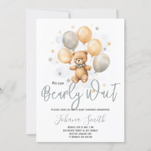 Invitation On peut attendre Bearly wait Bleu Beige Bear Baby