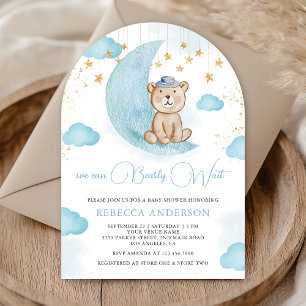 Invitation On peut attendre bleu Teddy Bear Baby shower