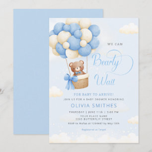 Invitation On peut attendre bleu Teddy Bear Baby shower garço