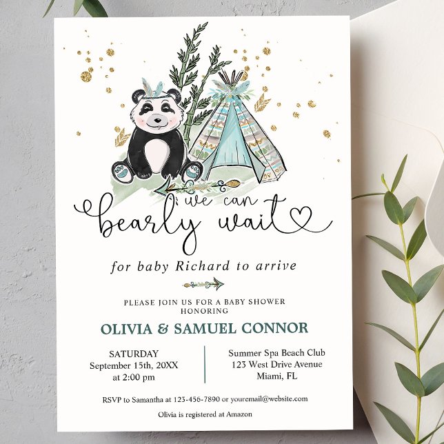 Invitation On peut attendre Boho Panda Baby shower (Créateur téléchargé)