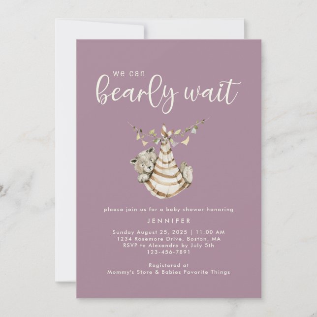 Invitation On Peut Attendre De Plus En Plus Dusty Baby shower (Devant)