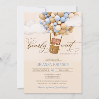 Invitation On Peut Attendre Des Ballons Baby shower Twin Boy