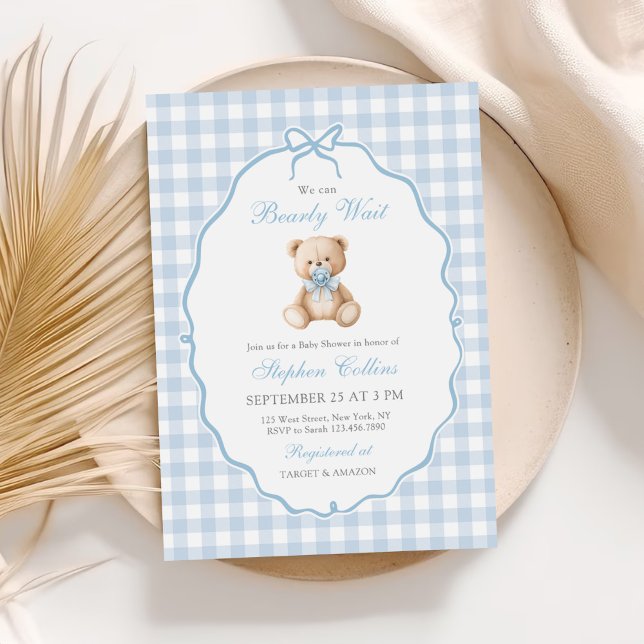 Invitation On Peut Attendre Élégant Baby shower Ours Teddy (Créateur téléchargé)