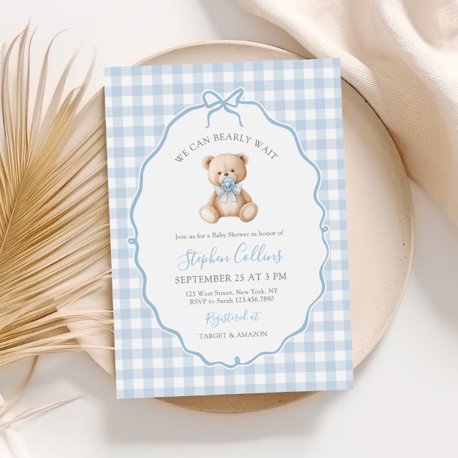 Invitation On Peut Attendre Élégant Baby shower Ours Teddy (Créateur téléchargé)