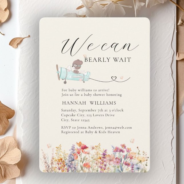 Invitation On Peut Attendre ! Fleur sauvage, Baby shower (We Can Bearly Wait! Wildflower, Baby Shower Invitation)