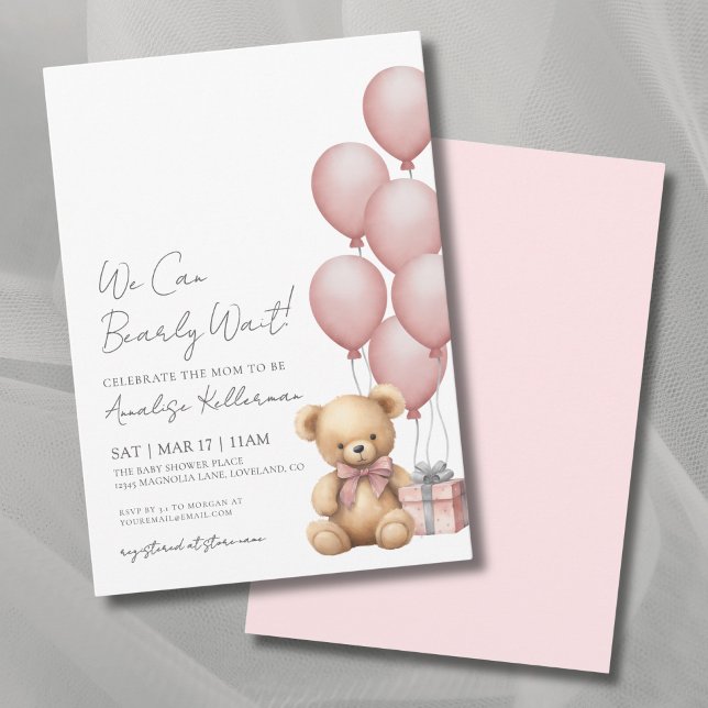 Invitation On peut attendre la fille rose Baby shower (We Can Bearly Wait Girl Pink Baby Shower Invitation )