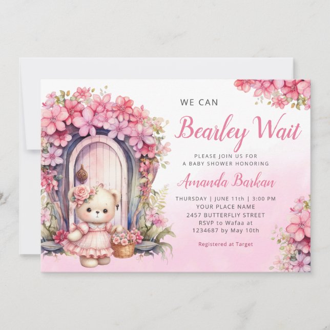 Invitation On peut attendre le Baby shower Boho rose fille (Devant)