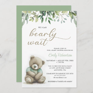 Invitation On Peut Attendre Le Baby shower Boho Teddy Bear Bo
