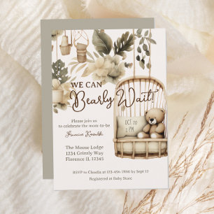 Invitation On peut attendre le baby shower botanique boho