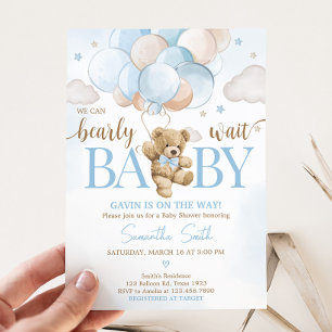 Invitation On peut attendre le Baby shower de ballon de l'our
