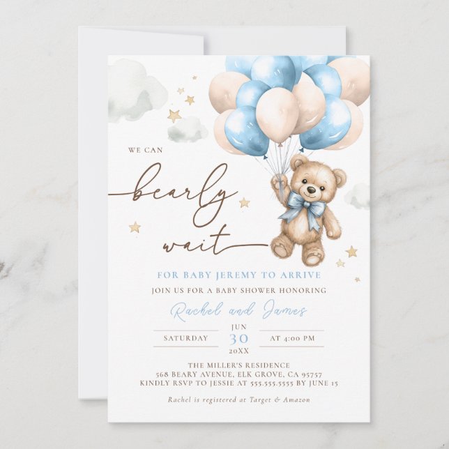 Invitation On Peut Attendre Le Baby shower De Ballons Ours En (Devant)