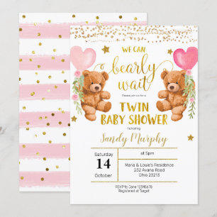 Invitation On peut attendre le Baby shower de fille jumelle