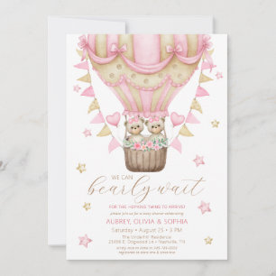 Invitation On peut attendre le Baby shower de fille jumelle