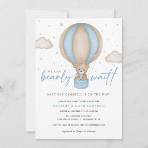 Invitation On peut attendre le Baby shower de garçon