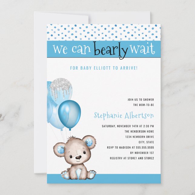 Invitation On peut attendre le Baby shower de garçon (Devant)