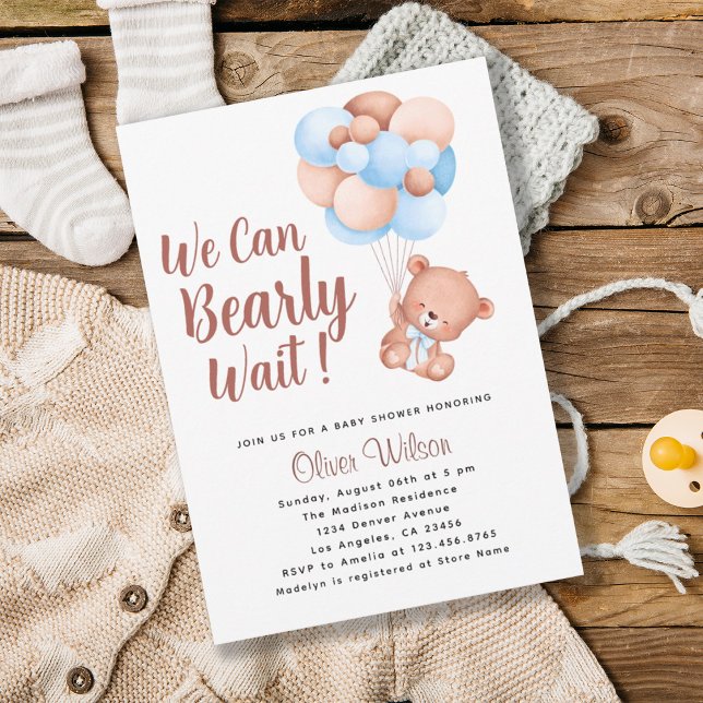 Invitation On peut attendre le Baby shower de garçon (We Can Bearly Wait Boy Baby Shower Invitation)