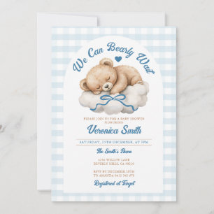 Invitation On peut attendre le Baby shower de Garçon Bleu Bow