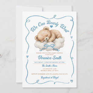 Invitation On peut attendre le Baby shower de Garçon Bleu Bow