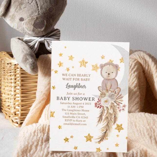 Invitation On peut attendre le Baby shower de la lune d'ours  (Créateur téléchargé)