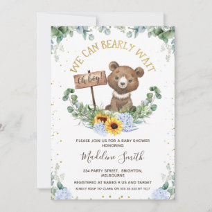 Invitation On peut attendre le Baby shower de l'ours bébé