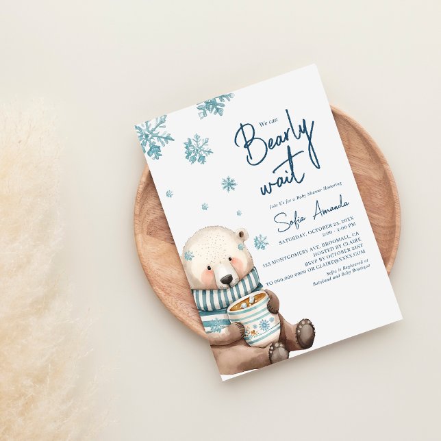 Invitation On peut attendre le Baby shower de l'ours de neige (Créateur téléchargé)