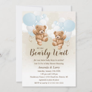 Invitation On peut attendre le Baby shower des jumeaux garçon