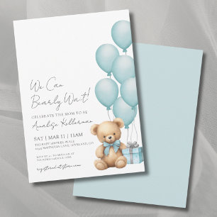 Invitation On peut attendre le Baby shower d'ours bleu