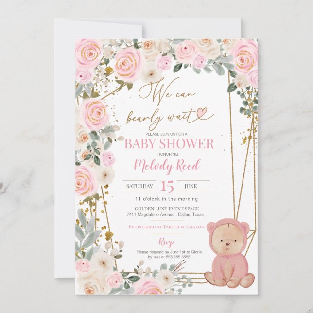 Invitation On Peut Attendre Le Baby shower D'Ours En Teddy Ro (Devant)