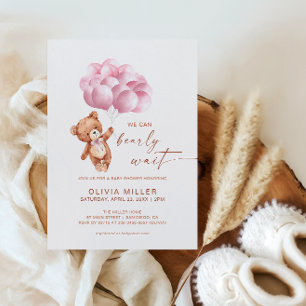 Invitation On Peut Attendre Le Baby shower D'Ours Rose