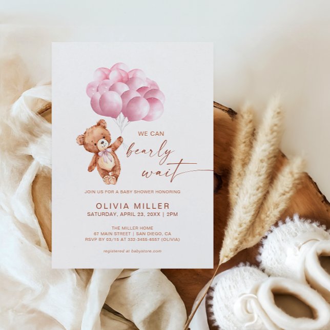 Invitation On Peut Attendre Le Baby shower D'Ours Rose (Créateur téléchargé)