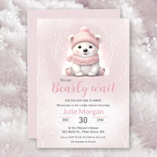Invitation On Peut Attendre Le Baby shower D'Ours Rose Polair