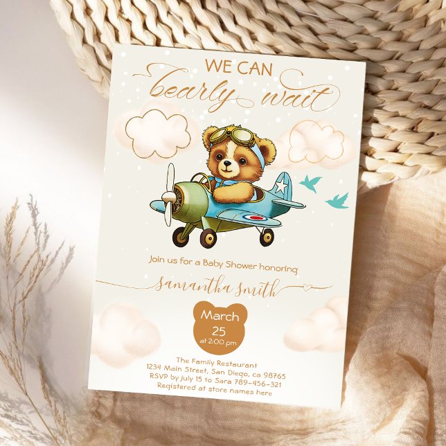 Invitation On peut attendre le baby shower du pilote (We can bearly wait Pilot boy baby shower Invitation)