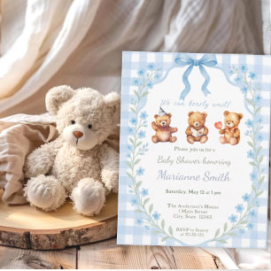 Invitation On peut attendre le Baby shower Floral En vichy bl