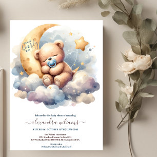 Invitation On peut attendre le Baby shower Garçon bleu