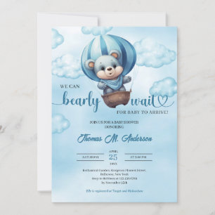 Invitation On peut attendre le Baby shower garçon ours en pel