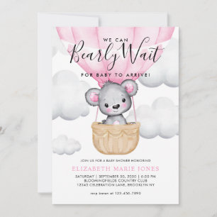 Invitation On Peut Attendre Le Baby shower Rose Balloon Girl