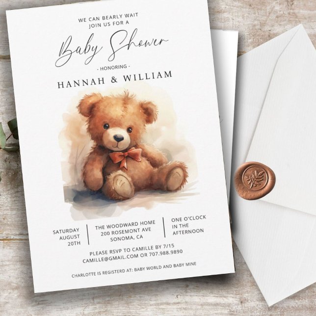Invitation On Peut Attendre Le Baby shower Teddy Bear Garçon (Créateur téléchargé)