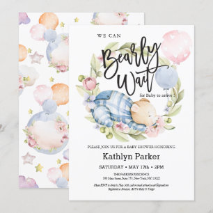 Invitation On Peut Attendre Le Baby shower Teddy Bear Garçon