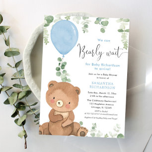 Invitation On peut attendre le ballon baby shower garçon