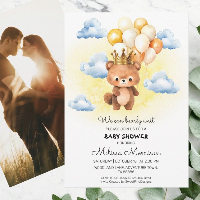 Invitation On Peut Attendre Le Prince Ours Bébé Garçon Douche (We Can Bearly Wait Prince Bear Baby Boy Shower Invitation)