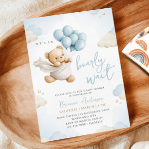 Invitation On peut attendre l'invitation Baby shower bleu