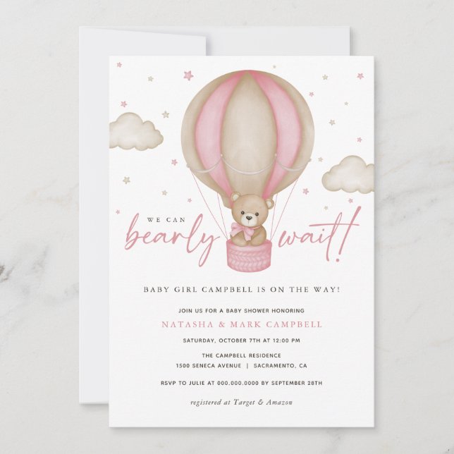 Invitation On peut attendre l'invitation Baby shower fille (Devant)