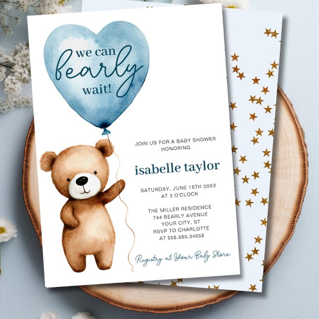 Invitation On peut attendre l'invitation Baby shower garçon (We Can Bearly Wait Boy Baby Shower Invitation)