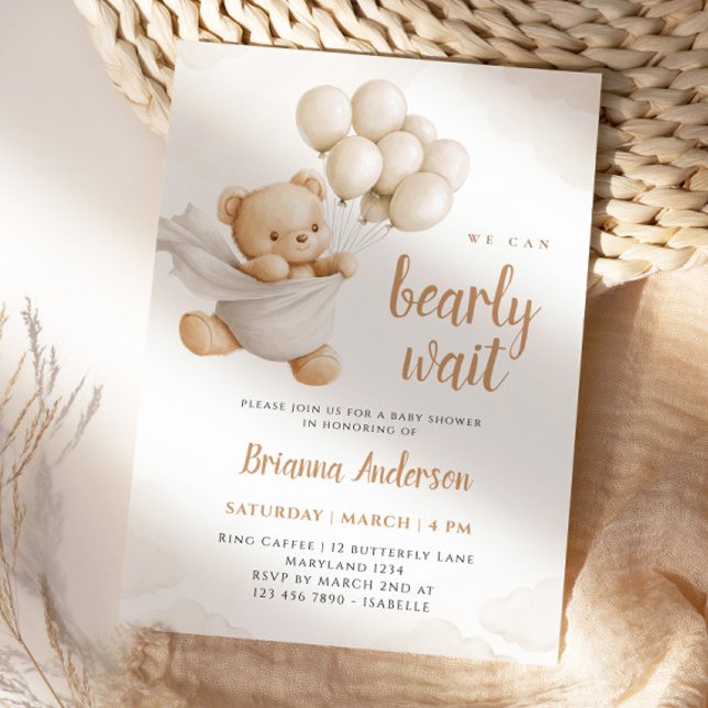 Invitation On peut attendre l'invitation Brown du Baby shower (Créateur téléchargé)