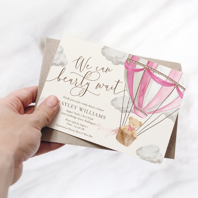 Invitation On peut attendre l'invitation de Baby shower rose (Créateur téléchargé)